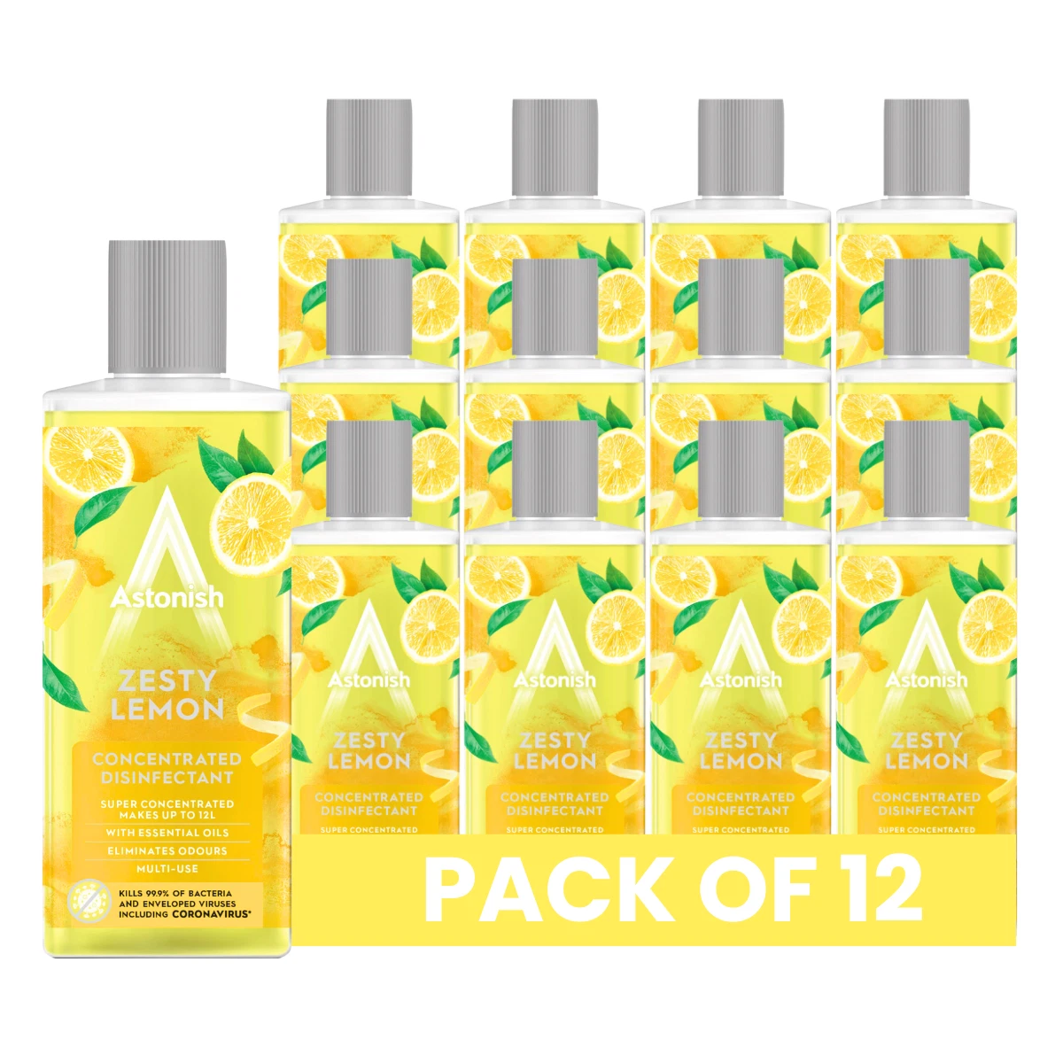 Astonish Concentrated Disinfectant Zesty Lemon Scented Cleaning Liquid 12x 300ml