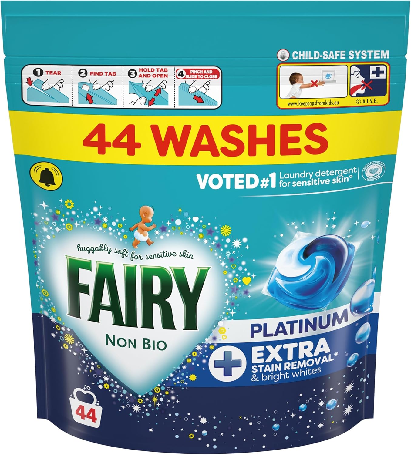 Fairy Non Bio Platinum Washing Pods Extra Stain Removal, 44 Wash