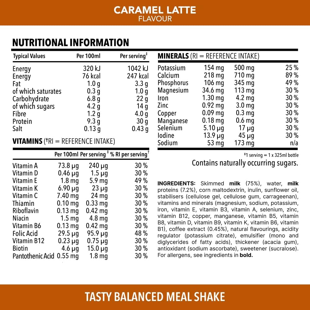 SlimFast Protein Meal Replacement Shake, NEW Salted Caramel Latte Flavour, 6x 325ml