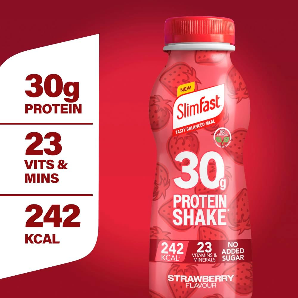 SlimFast Protein Meal Replacement Shake, NEW Strawberry Flavour, 6x 325ml