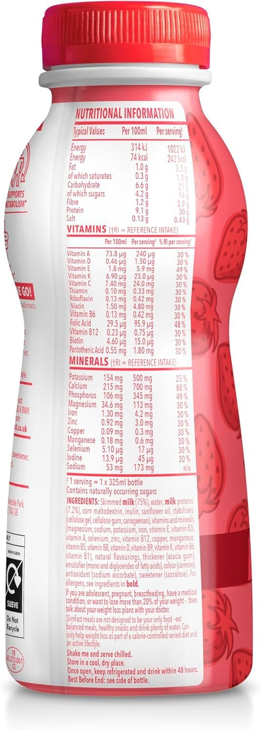 SlimFast Protein Meal Replacement Shake, NEW Strawberry Flavour, 6x 325ml