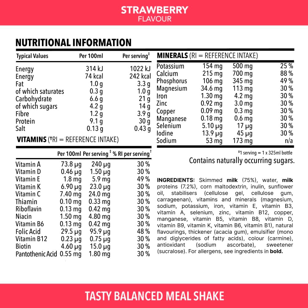 SlimFast Protein Meal Replacement Shake, NEW Strawberry Flavour, 6x 325ml