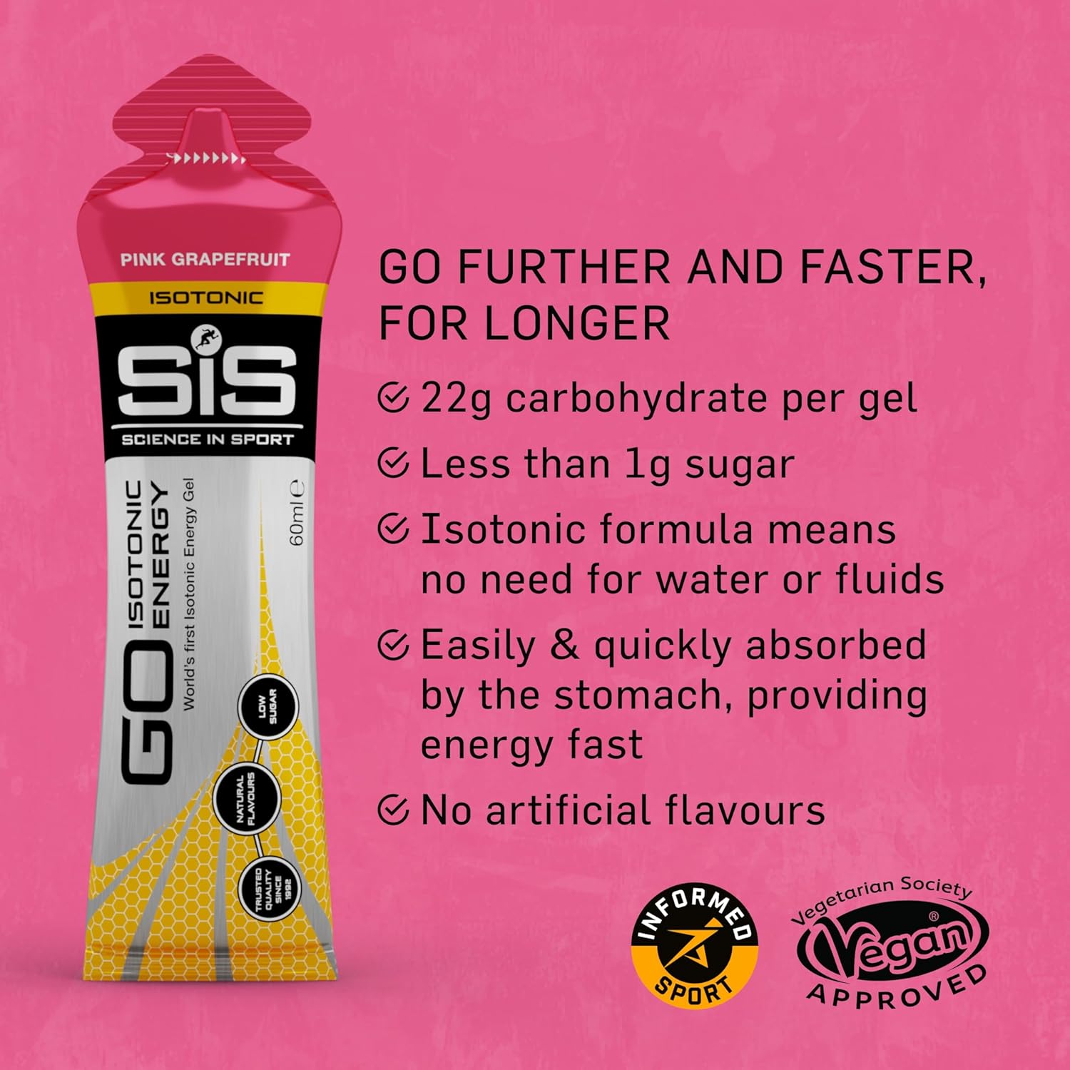 Science In Sport GO Isotonic Energy Gels, Pink Grapefruit, 60ml (30 Pack)
