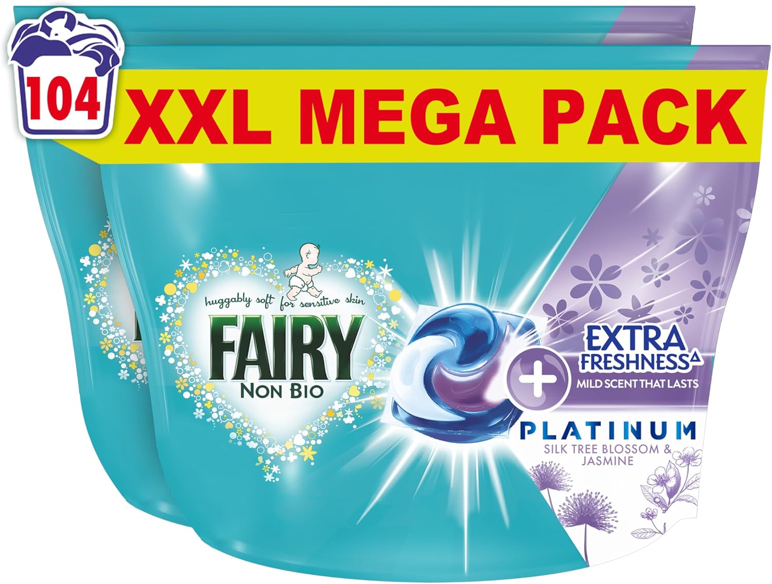 Fairy Non Bio Silk Tree Blossom & Jasmine Washing Liquid Pods, 104 washes 