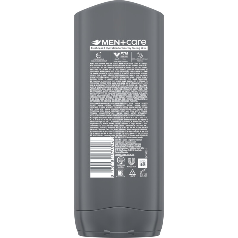 Dove Men+Care Sandalwood + Vanilla 3-in-1 Hair, Face & Body Wash 250ml
