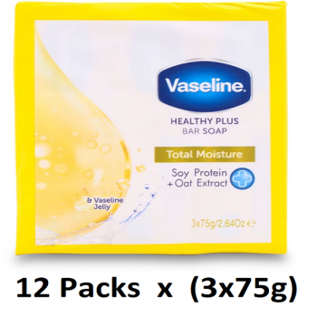 Vaseline Health Plus Total Moisture Bar Soap 3 x 75g (12 Packs)