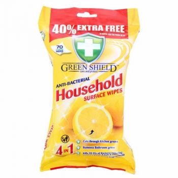 Green Shield Anti-Bacterial Household Surface Wipes 70 Wipes Lemon