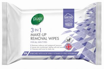 Pure 3 in 1 Make up Wipes 25 Wipe Pack