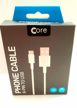 Core Phone Cable 8-Pin To USB Phone, Tablet Or Gadget 1 Metre