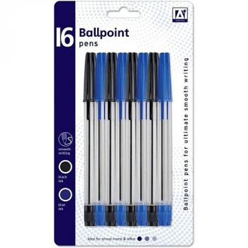 Anker Stationery 16 Ballpoint Pens Blue & Black Ink