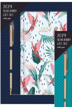 Design Group 2024 Slim Diary Gift Set with Pen - Birds & Leaves