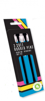 3 Soft Rubber Pens - Blue