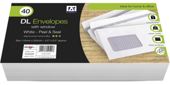 Anker DL Peel & Seal Envelopes With Window - White 40 Pack
