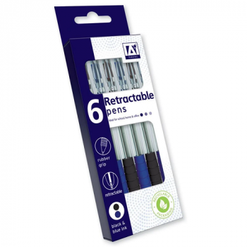 Anker Retractable Pens Black & Blue Ink - 6 Pack