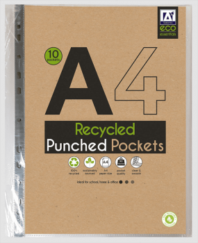 Eco Essentials A4 Re-Cycled Pack of 10 Punched Pockets