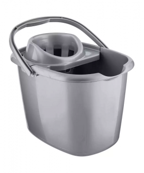 Bettina 15 Litre Oval Mop Bucket with Wringer - Metallic Silver