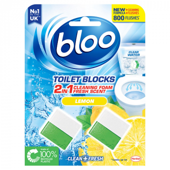 Bloo In Cistern Toilet Blocks 2 in 1 Lemon 2x50g