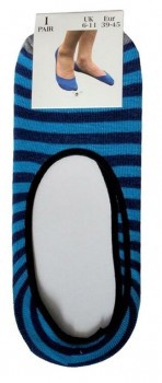 Unisex Invisible Socks Liner Cotton Non Slip 1 Pair 6-11 (Light Blue & Dark Blue Stripy)