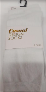 Casual Design Socks White 3 Pack Size 4-8 UK