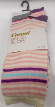 Casual Design Socks Stripy  3 Pack 4-8UK