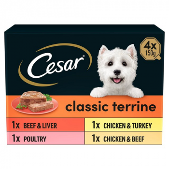 Cesar Classics Terrine Dog Food Trays Mixed in Loaf 4 x 150g