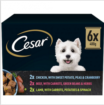 Cesar Natural Adult Wet Dog Food Tins Mixed Selection In Loaf  (6 x 400g)