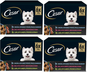 Cesar Natural Adult Wet Dog Food Tins Mixed Selection In Loaf  4 x (6 x 400g)