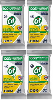 Cif Professional Multipurpose Anti-Bac & Shine Lemon Wipes 100's (4 Packs)