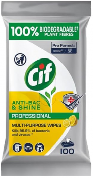 Cif Professional Multipurpose Anti-Bac & Shine Lemon Wipes 100's 