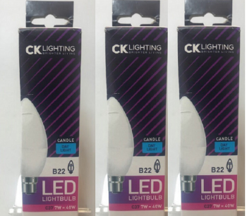 CK Lighting B22 LED Day Light Candle Energy Saving Light Bulb C37 7W = 40W 3xPack