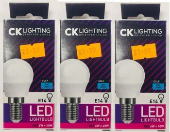 CK Lighting E14 LED Day Light Energy Saving Golf Light Bulb G45 6W = 40W 3Pack