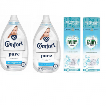 2x Comfort Pure Fabric Conditioner 870ml 2x Fairy Scent Beads 320g Sensitive Skin Bundle