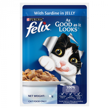Felix Adult Wet Cat Food Saithe & Sardine In Jelly - 100g Pouch