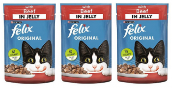 Felix Adult Wet Cat Food Beef In Jelly Pouch (3 x 100g )