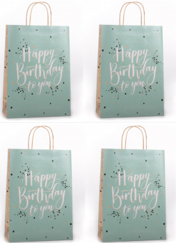 Eco Nature Gift Bag Happy Birthday Text - Large Size (4 Pack)