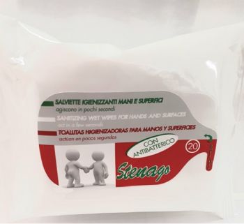Stenago Antibacterial Wipes for Hands & Surfaces - 20 Pack