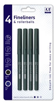 Anker 4 Fineliners & Rollerballs Black and Blue Assorted