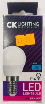 CK Lighting E14 LED Day Light Energy Saving Golf Light Bulb G45 6W = 40W