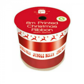 Giftmaker Jingle Bells Printed Christmas Ribbon 8m