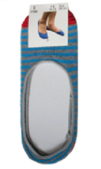 Unisex Invisible Socks Liner Cotton Non Slip 1 Pair 6-11 (Light Blue & Grey Stripy)