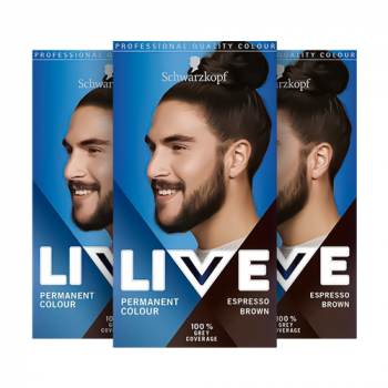 Schwarzkopf Live Intense Colour Permanent Men's Hair Dye Espresso Brown 880 (x3 Boxes)