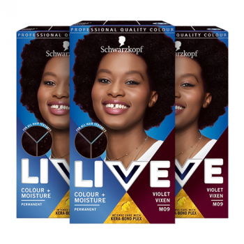 Schwarzkopf Live Colour + Moisture Permanent Hair Dye Violet Vixen M09 (3x Boxes)