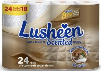 Lusheen 24 Pack White Toilet Rolls with Shea Butter