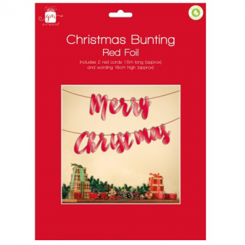 Giftmaker Merry Christmas Bunting Red Foil 1.5m 