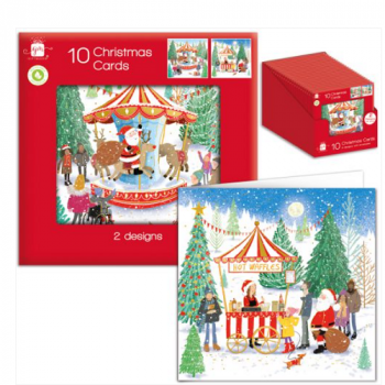 Giftmaker Winter Musical Scene Square Christmas Cards 2 Designs - Pack of 10