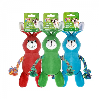 Pets Play Plush Squeaky Rabbit With Rope 