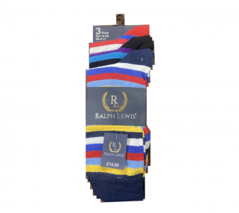 Ralph Lewis - Multi-Coloured Striped Socks - 3 Pairs - UK 6-11
