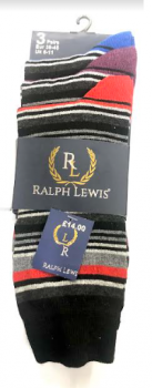 Ralph Lewis - Red, Purple & Blue- Striped Socks - 3 Pairs - UK 6-11