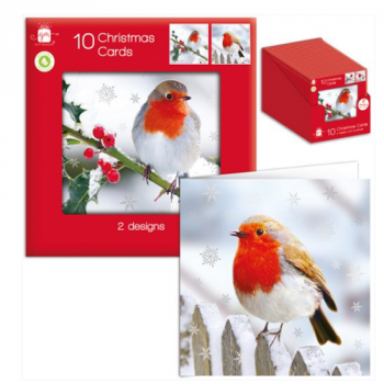 Giftmaker Robins Square Christmas Cards 2 Designs - Pack of 10