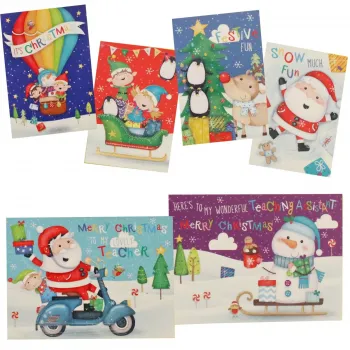 Christmas School Cards Pack of 32 Kids and Teacher - Santa / Friends 